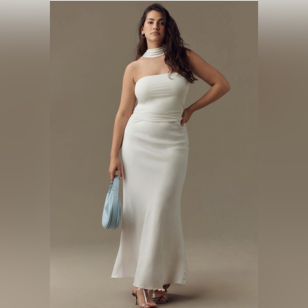 Anthropologie Tilda Maxi Slip Skirt Linen Edition | White | NW Size XL